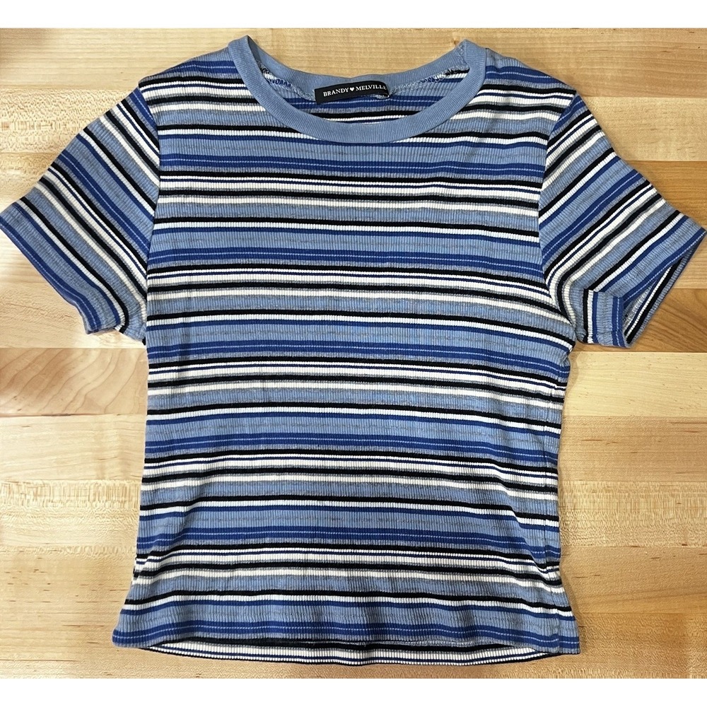 Brandy Melville Striped, Ribbed, Crewneck Tee, Best For Size XS/S, 100% Cotton